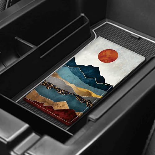 Leather Car Registration and Insurance Card Holder, Cute Car Accessories Vehicle Glove Box Car Organizer for Documents, Cards, License Retro Mountain Sunset - color: Retro Mountain Sunset