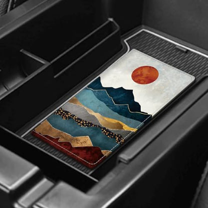 Leather Car Registration and Insurance Card Holder, Cute Car Accessories Vehicle Glove Box Car Organizer for Documents, Cards, License Retro Mountain Sunset - color: Retro Mountain Sunset