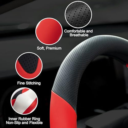 West Llama Customized Auto Car Steering Wheel Cover for Toyota Camry SE XSE Hybrid LE XLE 2006-2026, Microfiber Leather, 14.5-15inch, Black + Red - color: A-Black+Red
