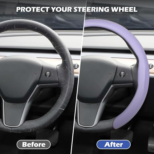 Nappa Leather Steering Wheel Cover,Universal Fit 15 Inch-Premium Non-Slip Breathable Comfort Grip for Cars Trucks SUVs,Anti-Slip Durable Interior Upgrade Light Purple - color: Light Purple