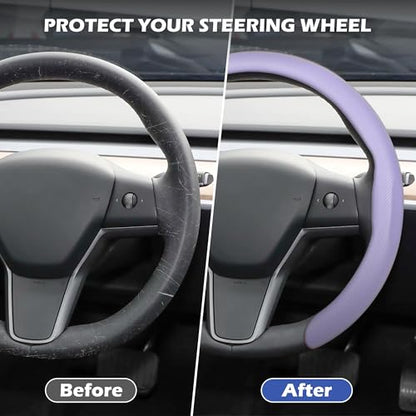 Nappa Leather Steering Wheel Cover,Universal Fit 15 Inch-Premium Non-Slip Breathable Comfort Grip for Cars Trucks SUVs,Anti-Slip Durable Interior Upgrade Light Purple - color: Light Purple