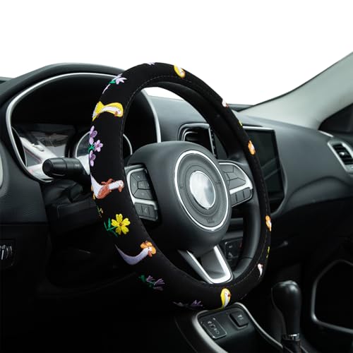 Embroidered Goose Cute Black Steering Wheel Cover, Auto Anti-Slip Breathable Steering Wheel Protector, Goose Car Accessories for Women,Universal Size Fit Most Cars -15 inch - color: Goose