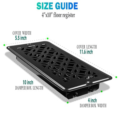 4x10 Vent Cover, Floor Vent Cover, Srews Included, Air Vents, All Steel Heavy Duty Floor Register, Easy Adjustable Air Supply Lever, or Wall Vents (4" x10" Black, 6Pack) - color: 4 x10 Black, 6Pack