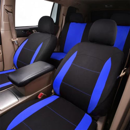 Flying Banner Car Seat Covers Full Set Front Seats and Rear Bench Polyester car seat Protectors Black Gray Purple airbag Compatible Rear Bench Split (Black Blue) - color: Black Blue