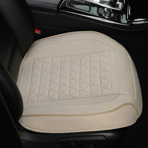 West Llama Linen Front Car Seat Cover Protector Anti-Slip Bottom Seat Cover Fits 95% of Vehicles,Wrapping Around The Bottom,Triangular Pattern(Beige-1Pcs) - color: Triangular Pattern-Beige, size: 1 Piece Linen