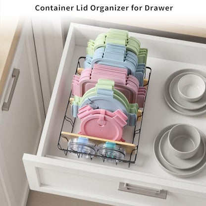2-Pack Adjustable Lid Organizers - Large Kitchen Cabinet Organizer for Food Storage Container and Tumbler Cup Lids with 6 Bamboo Dividers -Organizers in Kitchen/Pantry/Laundry Room(Size:M+L) - size: 2-Pack Medium & Large