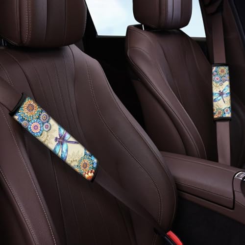 Dreaweet Seatbelt Covers for Women Boho Dragonfly Print Seat Belt Covers 2 Pack Car Seat Belt Cover for SUV Truck Sedan Soft Seat Belt Cushion Shoulder Strap Pads - color: Boho Dragonfly