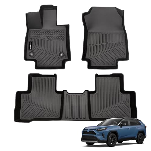 Auxko All Weather Floor Mats Fit for Toyota RAV4 2019-2024 2025 Gasoline & Hybrid & PHEV TPE Rubber Liners RAV4 Accessories Set All Season Guard Odorless Anti-Slip Floor Mats - size: rav4 hybrid|2019-2025|floor mats