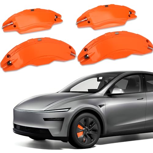 Brake Caliper Covers Compatible with Tesla Model Y Juniper 2025-2026, 19 20 Inches Front and Rear Brake Wheel Hub Brake Caliper Covers 4 Pcs For Model Y Juniper Accessories Orange - color: Orange