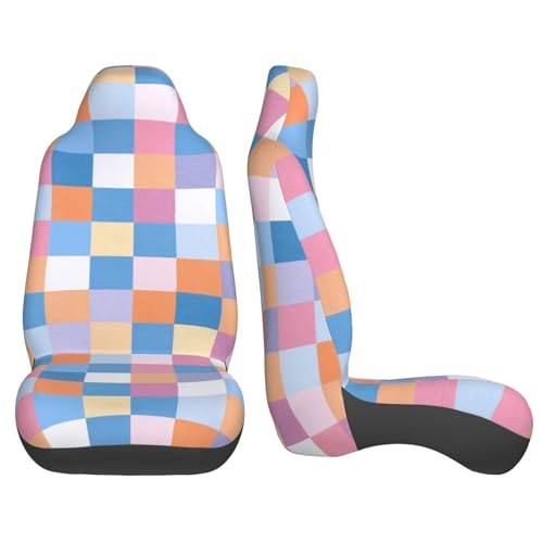 Colorful Retro Checkered Front Seat Covers 2 Pack, Vehicle Seat Protector Car Mat Covers, Fit Most Bucket Seats - color: Colorful Retro Checkered