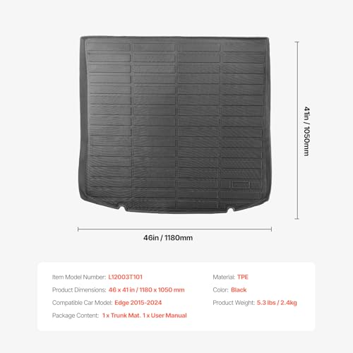 VEVOR Cargo Mat Compatible with Ford Edge 2015-2024 & Ford Edge ST 2020-2024, Precise Fit Trunk Mat for SUVs, TPE Trunk Protector Replacement, Black (1PCS) - style: Ford Edge 2015-2024/Ford Edge ST 2020-2024
