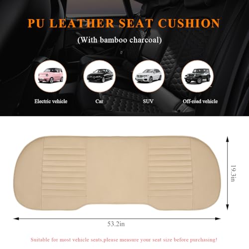 Leather Car Seat Cover, Breathable Rear Seat Bottom Cushion Pad Filling Bamboo Charcoal, Comfortable Anti-Slip Vehicle Long Bench Cover with Storage Pockets, Car Accessories (Beige) - color: Beige