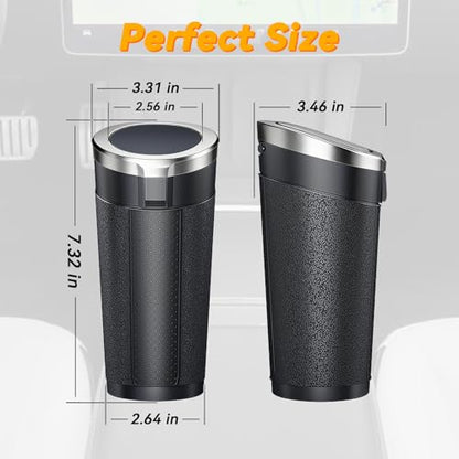 Car Trash Can Bin with Lid - 2 Pack, Leakproof Garbage Can for Vehicle, Mini Trash Bin with 180 Attached Trash Bags, Easy to Clean Cup Holder Trash Can for Car, Home, Office - color: Black&Silver 2