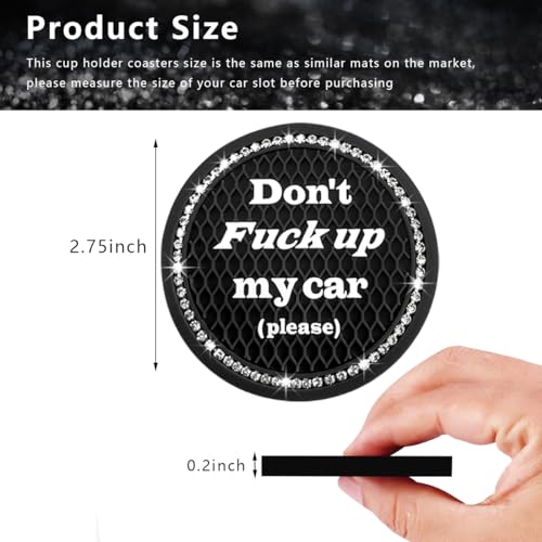 2 Pack Bling Car Cup Holder Coaster, 2.75 Inch Anti-Slip Auto Insert Cup Coaster, Crystal Car Drink Cup Mat Perfect for Women Girls, Universal Interior Decor Accessories (Black)