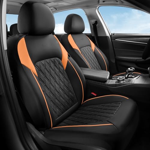 Coverado Seat Covers for Cars, Automotive Seat Covers Front Seats, Waterproof Car Seat Covers, Car Seat Cushion, Faux Leather Car Seat Protector Carseat Cover Universal Fit Most Cars, Black&Orange - color: Black&Orange, size: Front