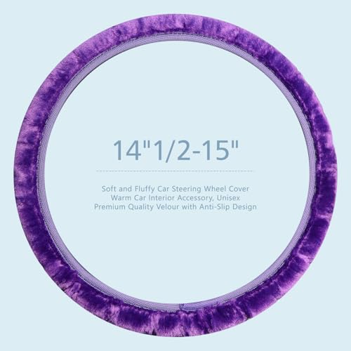 ZHOL Fluffy Steering Wheel Cover, Universal 15 Inch Elastic Plush Softy Steering Wheel Cover for Women Girls, Anti-Slip, Odorless, Winter Warm, Purple - color: Solid-color Purple