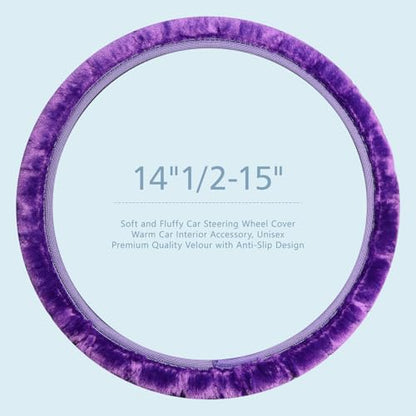 ZHOL Fluffy Steering Wheel Cover, Universal 15 Inch Elastic Plush Softy Steering Wheel Cover for Women Girls, Anti-Slip, Odorless, Winter Warm, Purple - color: Solid-color Purple
