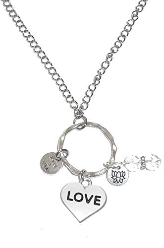Rear View Mirror Car Charm Ornament, Sun Catcher, Hanging Pendant, Stainless Steel Chain and Crystal Accents, Packaged in a Gift Bag (Love) - size: Love