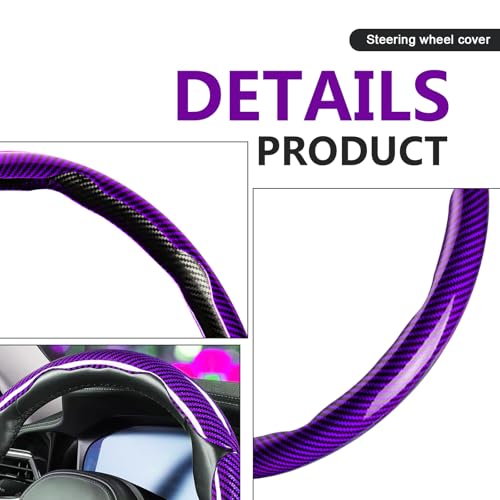 3pcs Universal Carbon Fiber Steering Wheel Cover - Anti-Slip & Segmented Design, Universal 99% Durable Steering Wheel Protector for Men and Women, Car Interior Accessory (Purple)