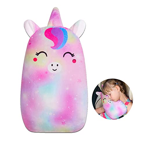 FIODAY Car Seat Belt Covers for Kids Unicorn Seat Belt Pillow Soft Seat Belt Cushion Adjust Seat Strap Pillow Head Neck Support for Children Boys Girls Travel - color: Pink