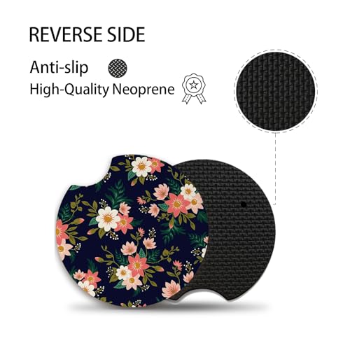 2pcs Flowers Pattern Car Cup Holder Coasters - Hippie Car Accessories, Universal Auto Anti Slip, Rubber Coasters with A Finger Groove - color: Flowers