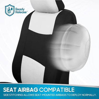 BDK PolyPro Car Seat Covers Full Set in White on Black, Front and Rear Split Bench Seat Covers for Cars, Easy to Install Car Seats Cover Set and Accessories for Auto Trucks Van SUV - White - color: White