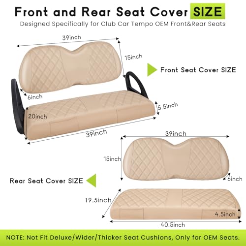 Golf Cart Seat Covers Full Set Front & Rear Kit for Club Car Tempo OEM, Premium Vinyl Leather Replacement Cushion Covers, No Tools Needed & Easy to Clean (Beige) - color: Beige, size: Fit Club Car Tempo OEM Seat