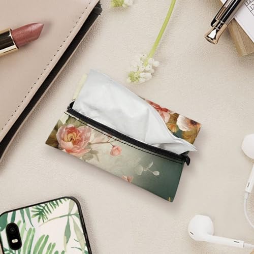 Fabric Purse Zipper Tissue Bag With Hummingbird Pattern - 5.2 x 3.2 Inch Washable Holder for Pocket Tissues, Coins, Cards - Travel Packs for Car, Office, Home - color: Hummingbird