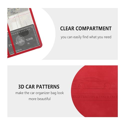 Car Registration and Insurance Holder,PU Leather Car Glove Box Organizer Car Document Holder for ID,Driver's License,Universal Car Organizer Car Accessories for Women/Men (Red)