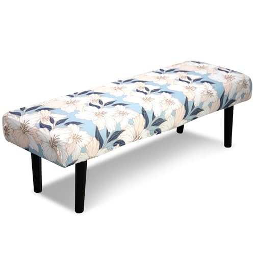 Stretch Bench Cover, Seat Cushion Protector, Washable Slipcover, Printed Rectangle Cover for Dining Room, Living Room, Kitchen - color: Blue-backed Lily