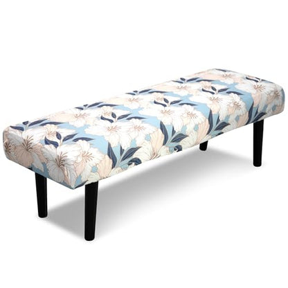 Stretch Bench Cover, Seat Cushion Protector, Washable Slipcover, Printed Rectangle Cover for Dining Room, Living Room, Kitchen - color: Blue-backed Lily
