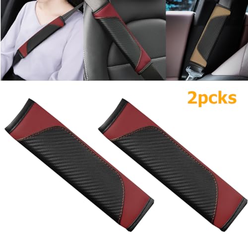2PCS Car Seat Belt Cover, Carbon Fiber Seatbelt Shoulder Protection, Soft Car Seat Belt Strap Cushion Protect Your Neck and Shoulder, Car Accessories Seat Belt Pad for Car Truck (Wine Red) - color: Wine Red