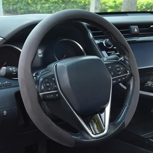 Suede Steering Wheel Cover,Universal Fit 15 Inch-Premium Non-Slip Breathable Comfort Grip for Cars Trucks SUVs,Anti-Slip Durable Interior Upgrade - color: Suede
