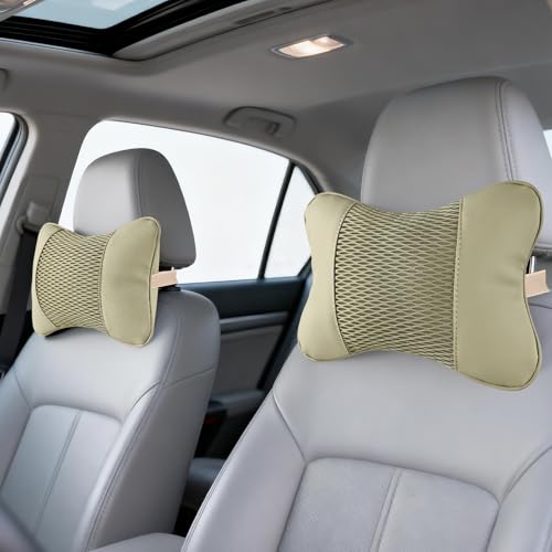 2 Pack Car Neck Pillow Soft Breathable Headrest Pillows for Driving Support, Universal Fit for Most Car Seats Decor Accessories（Off White） - color: Off-white