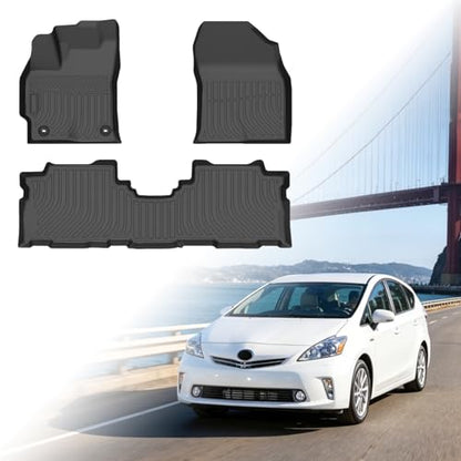Floor Mats for Toyota Prius V 2012 2013 2014 2015 2016 2017, Prius V Floor Mats, 1st & 2nd Row TPE Non-Slip Waterproof Summer Winter - style: 3)2012-2017|Prius V|Front&Rear Row
