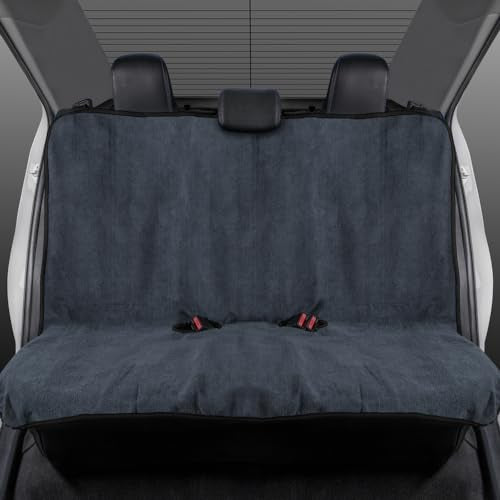 BDK UltraFit Towel Cloth Seat Covers for Cars Rear Bench Car Seat Cover Towel - Universal Fit Washable & Waterproof Seats Protectors for After Gym Workout, Hiking, Running, Beach Sports, and More - color: Black Trim, size: Rear Bench Seat Cover