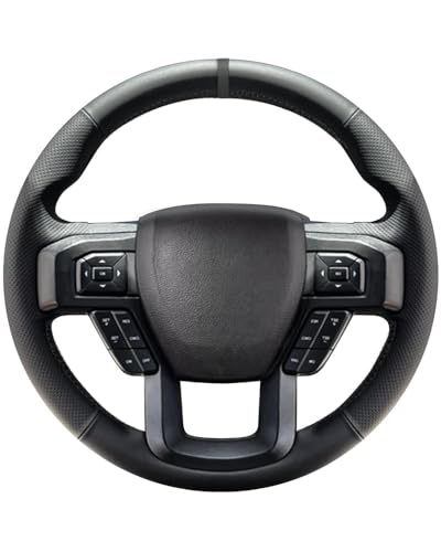Belinous Leather Steering Wheel Cover Lace Up, Hand-Stitch on Wrap, Steering Wrap Compatible with Ford 2015-2020 F-150/2017-2021 F-250 F-350 F-450 F-550/2020-2021 F-600/2021 F-650 F-750 (Black) - color: Black, size: Type A2