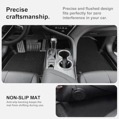 IKABEVEM Upgrade Floor Mats Fit for Toyota Camry (Include Hybrid) 2025+ 1st & 2nd Carbon Fiber Pattern Floor Liners & Black Fabric Front Carpets, 5-PC All Weather Anti-Slip Waterproof Mats - style: (1)Toyota Camry 2025 Floor Mats & 2 Carpets