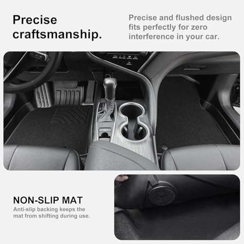 IKABEVEM Upgrade Floor Mats Fit for Toyota Camry (Include Hybrid) 2025+ 1st & 2nd Carbon Fiber Pattern Floor Liners & Black Fabric Front Carpets, 5-PC All Weather Anti-Slip Waterproof Mats - style: (1)Toyota Camry 2025 Floor Mats & 2 Carpets