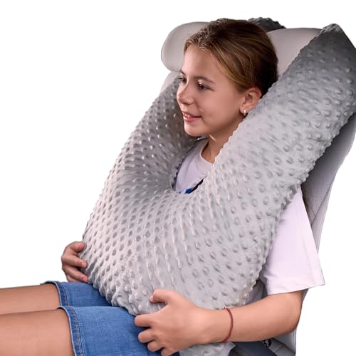 Travel Pillow for Kids Adult in Car - Pillow for Car Sleeping Ultra Large U Shaped with Removable Soft Cover Support Fix Neck and Body Sitting/Sleeping on The Trip (Grey) - color: Grey