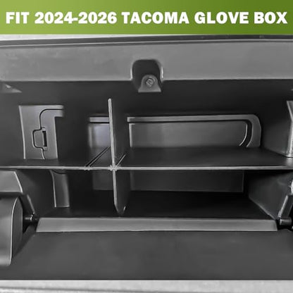Glove Box Organizer Compatible with 2024 2025 2026 Toyota Tacoma (4th Gen Tacoma) Interior Accessories Compartment Insert Tray Center Console Storage Shifter Divider, Black