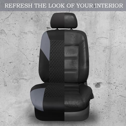 CAR PASS Ultrasonic Embossing Cloth Universal Seat Covers-Breathable Car Seat Cover with 5mm Composite Sponge Inside,Airbag Compatible,2zipper Bench for Sedan,SUV,Truck(Black and Gray,Full Set) - color: Black and Gray