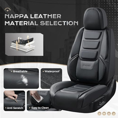 Coverado Car Seat Covers, Front Covers for Cars, Car Seat Cover Front Seats, Automotive Seat Cover, Waterproof, Leather Car Seat Cushion, Universal Interior Covers Seat Protectors for Most Cars Black