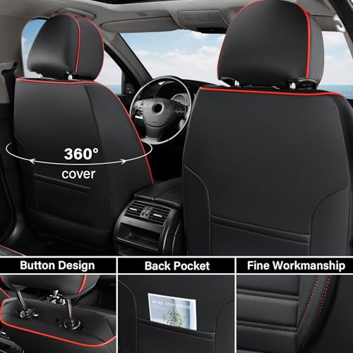 Coverado Car Seat Covers Front Seats, Automotive Seat Covers, Waterproof Nappa Leather Car Seat Cover, Car Seat Cushion, Black Redline Seat Covers Carseat Cover Universal Fit for Most Cars - color: Black-Red, size: Front