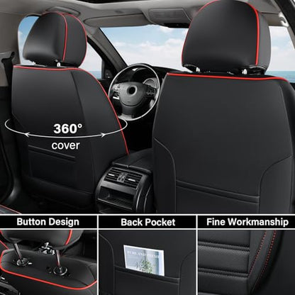 Coverado Car Seat Covers Front Seats, Automotive Seat Covers, Waterproof Nappa Leather Car Seat Cover, Car Seat Cushion, Black Redline Seat Covers Carseat Cover Universal Fit for Most Cars - color: Black-Red, size: Front