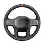 MEWANT Hand Stitch Black Genuine Leather Steering Wheel Cover Wrap for Dodge Ram 1500 Laramie Big Horn 2019-2021 - color: Black Genuine Leather&Red Stripe&Red Thread