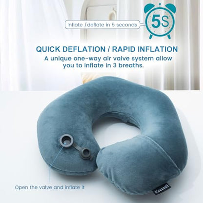 Keemall 2Pack Inflatable Travel Neck Pillow for Airplane Train Car Washable Pillowcase U Shaped Office Napping Pillow - color: Deep Grey-2 Pack, size: Medium