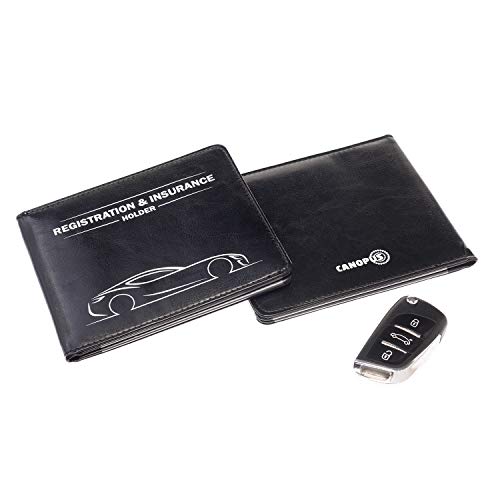CANOPUS Car Registration & Insurance Holder with Magnetic Closure, Vehicle Document Organizer, Auto Glove Box Wallet, Includes 2 EZ Pass Strip Sets – Car - color: Black, size: Car