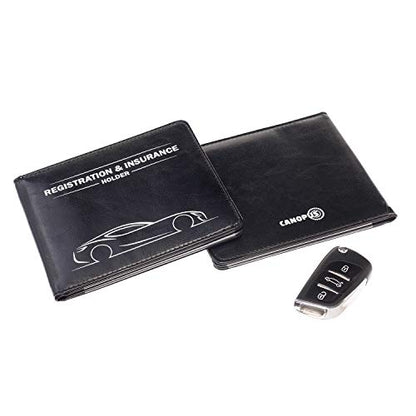 CANOPUS Car Registration & Insurance Holder with Magnetic Closure, Vehicle Document Organizer, Auto Glove Box Wallet, Includes 2 EZ Pass Strip Sets – Car - color: Black, size: Car