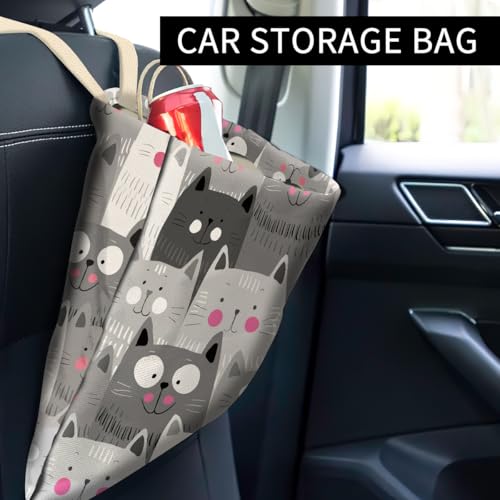 Cute Car Trash Bag, Hanging Car Organizer and Storage Bag, Trash Bin for Vehicle, Travelling, Camping - Cute Grey Cats - color: Cute Grey Cats